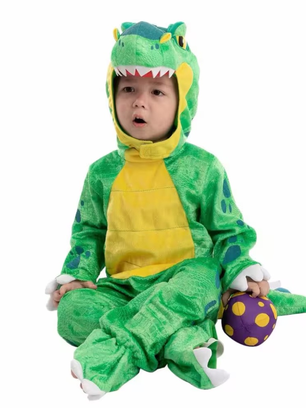 Green Dinosaur Kids Costume with Yellow Belly